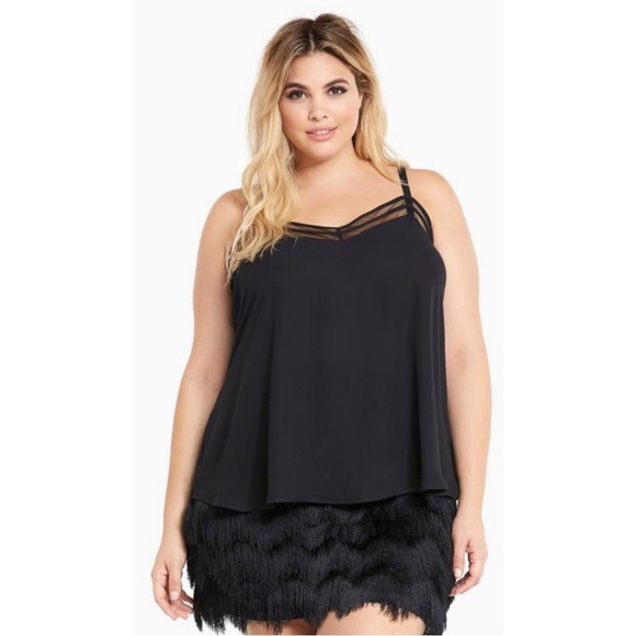 TORRID Black Georgette Mesh Inset Cami Top 00 (M/L 10) - Picture 1 of 10